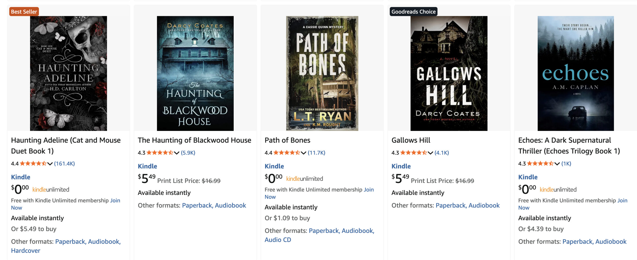 초자연적 스릴러 소설들의 표지 썸네일